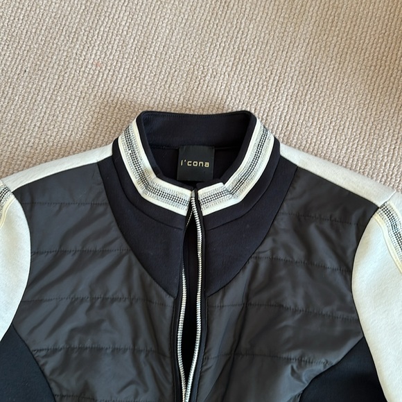 Bomber jacket.  Black and cream.  Interesting detail on sleeves. - Picture 2 of 4